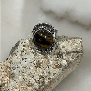 Silver and Brown Tiger Stone Ring